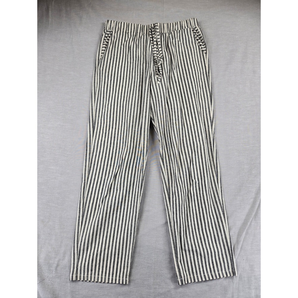 Womens Black White Striped Wide Leg Drawstring Lounge Pants Size L